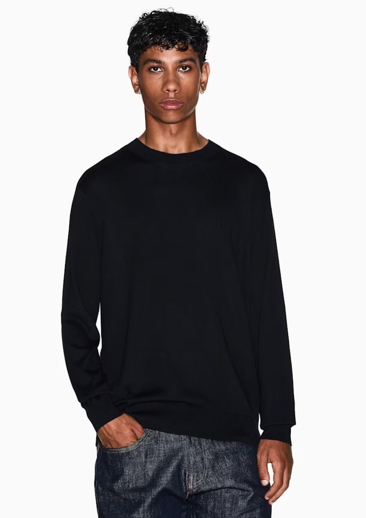 Maglione girocollo con logo in cotone viscosa e seta Icon Nero XM000338 AF12291 UC001 ARMANI EXCHANGE