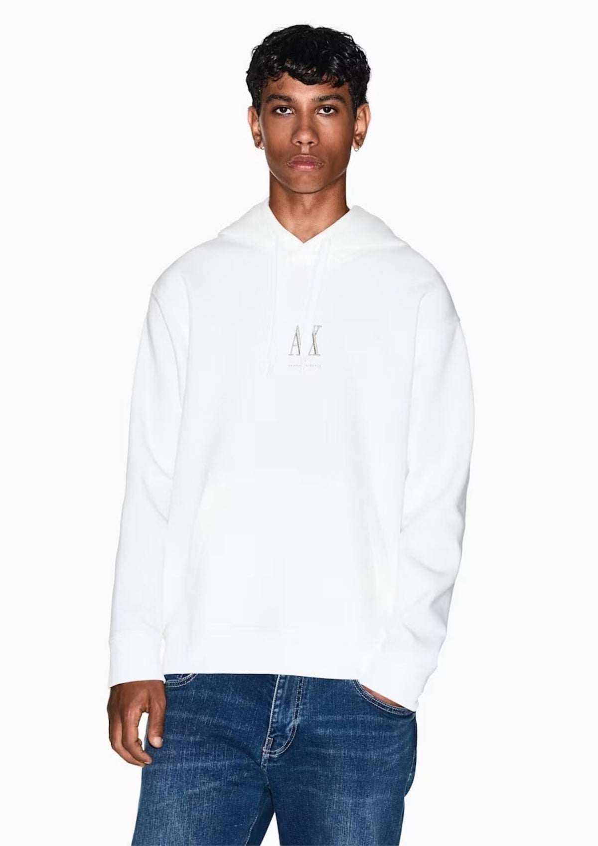 Felpa con cappuccio e tasca a marsupio con logo Icon Bianca XM000369 AF10818 U0009 ARMANI EXCHANGE