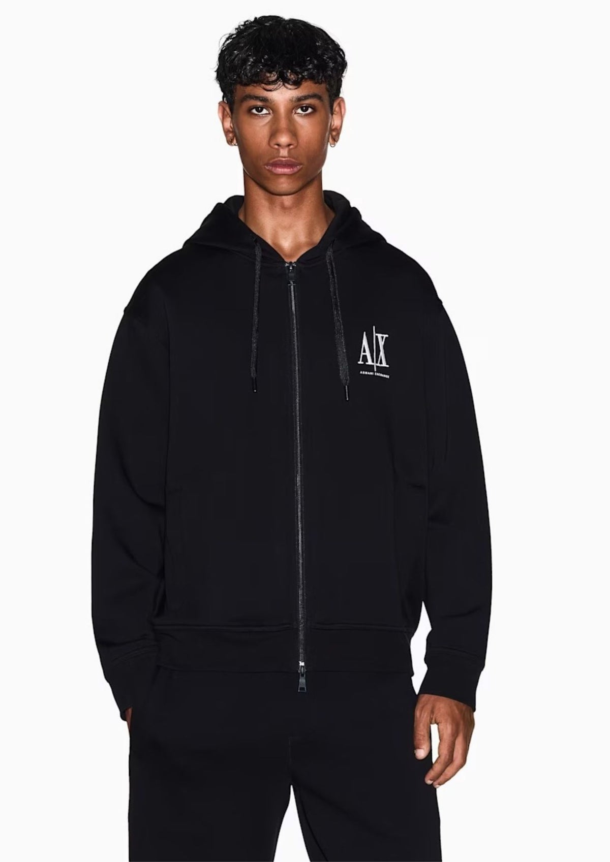 Felpa fullzip con cappuccio e logo in cotone stretch Icon Nera XM000371 AF10818 UC001 ARMANI EXCHANGE