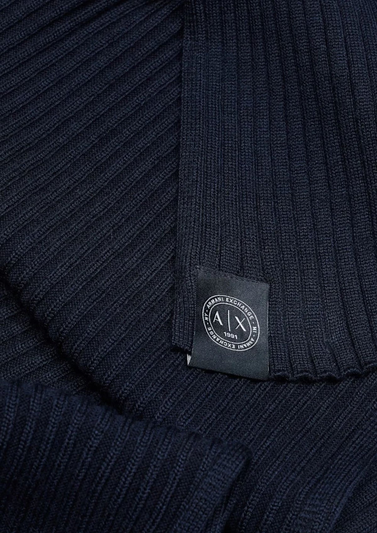 Sciarpa a costine in misto lana e cotone con patch logo Deep Navy XM001535 AF14008 UB101 ARMANI EXCHANGE
