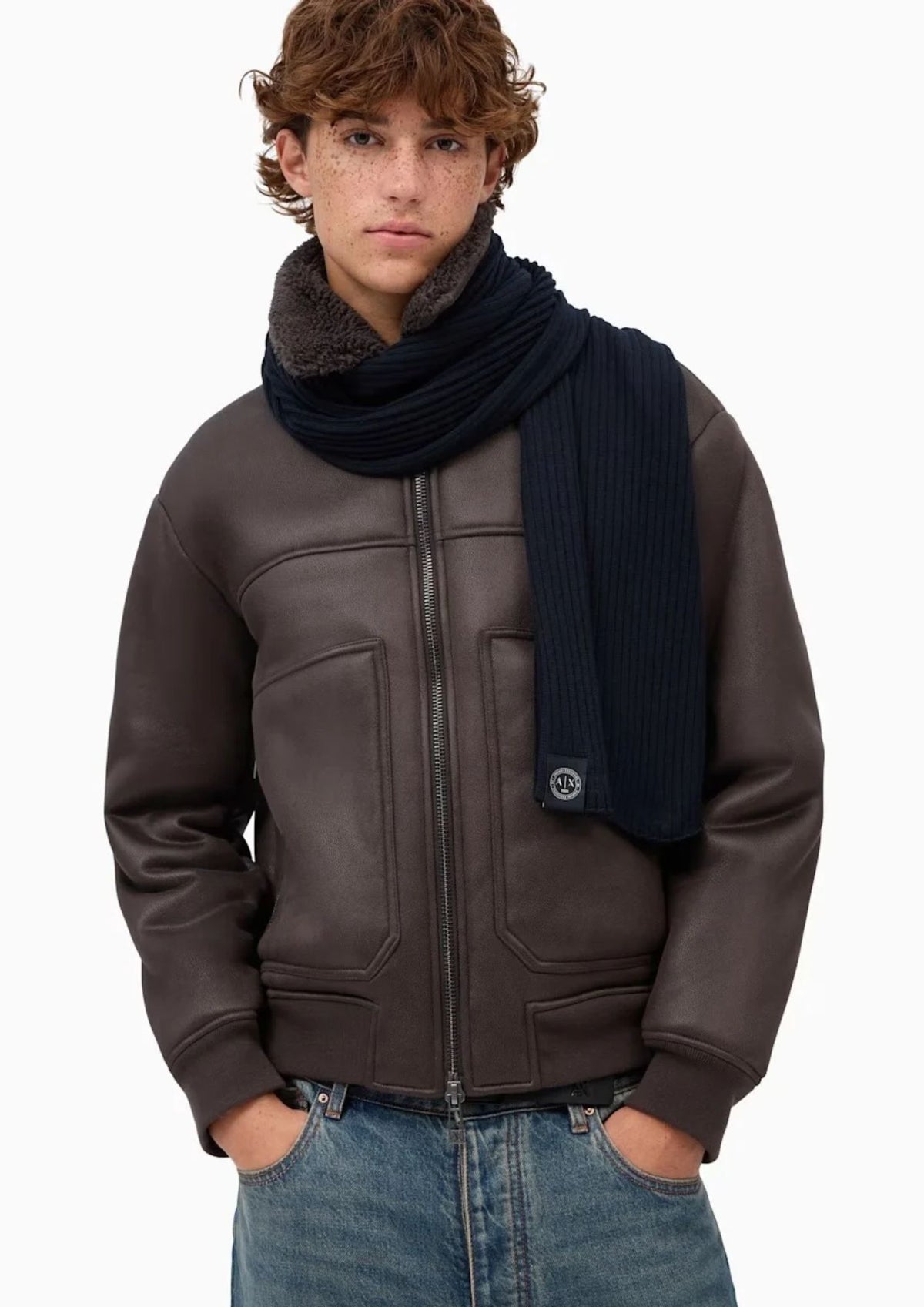 Sciarpa a costine in misto lana e cotone con patch logo Deep Navy XM001535 AF14008 UB101 ARMANI EXCHANGE