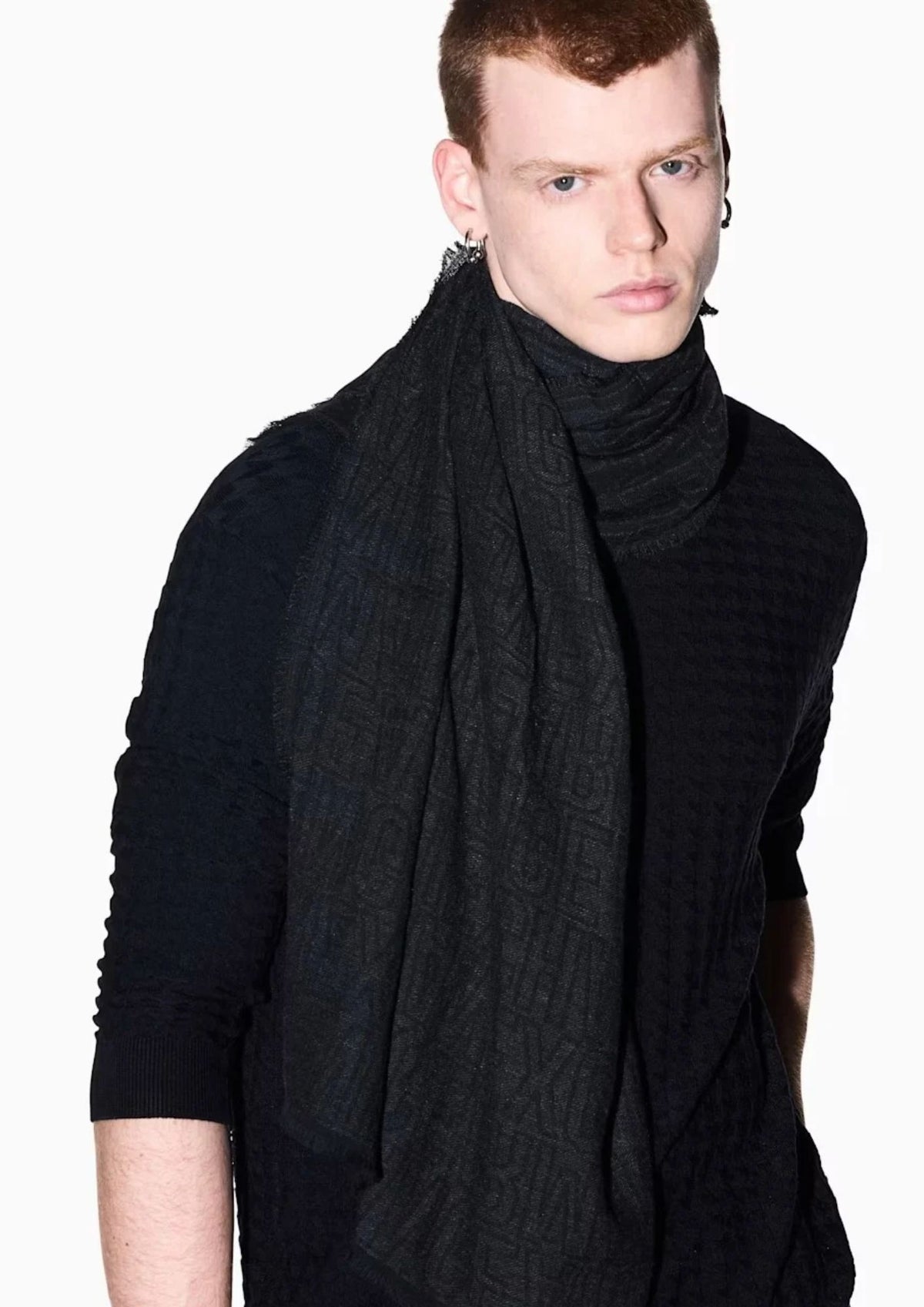 Sciarpa jacquard in cotone e viscosa con logo Nera XM001714 AF17470 FC361 ARMANI EXCHANGE