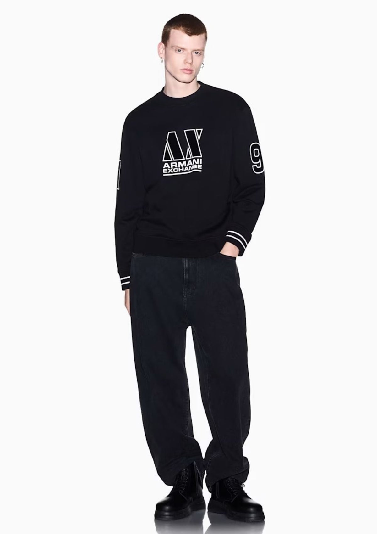 Felpa vestibilità regular in tessuto french terry di cotone Nera XM002799 AF20934 UC001 ARMANI EXCHANGE