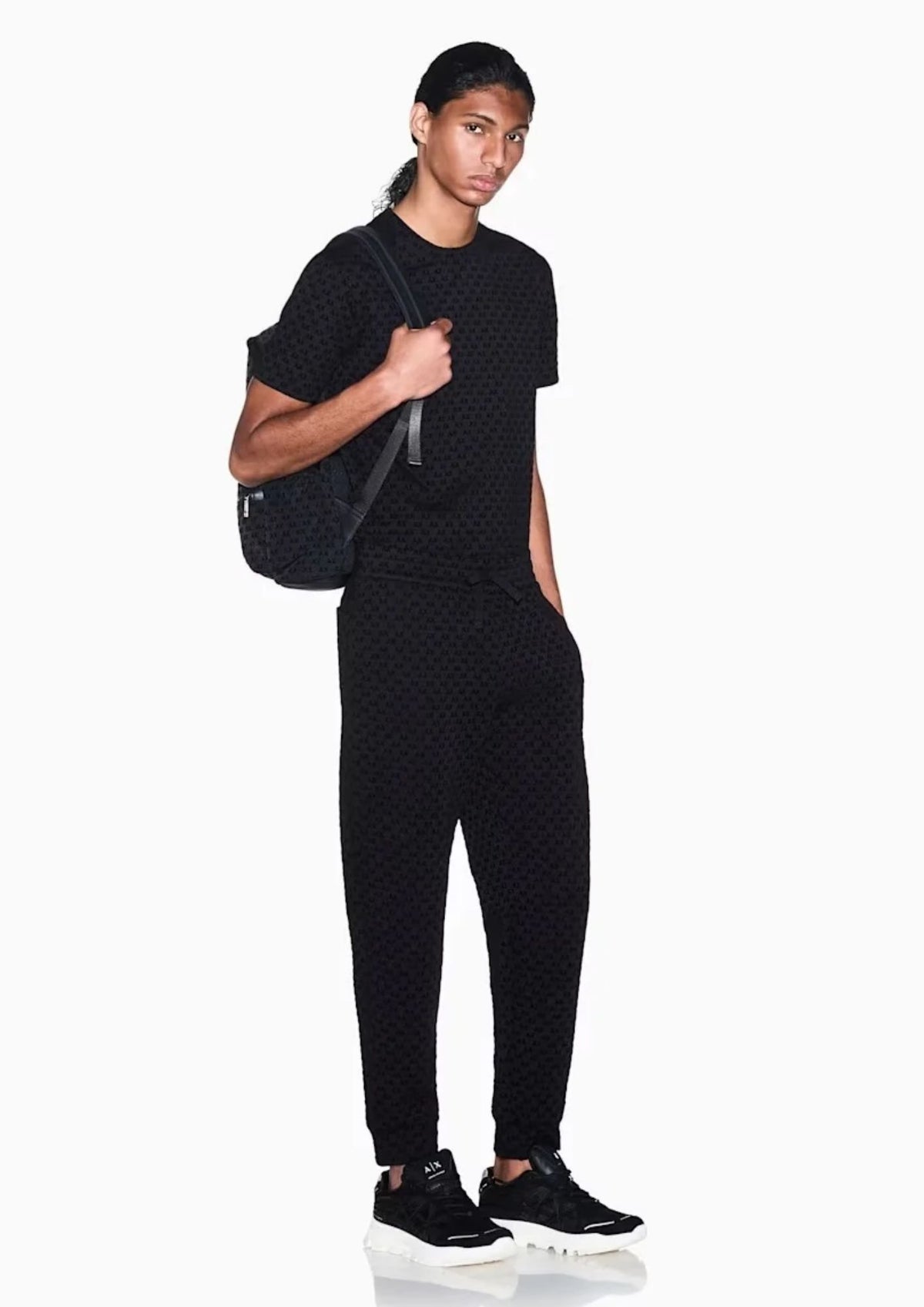 Pantaloni joggers in jersey con logo all over Nero XM002904 AF10818 UC001 ARMANI EXCHANGE