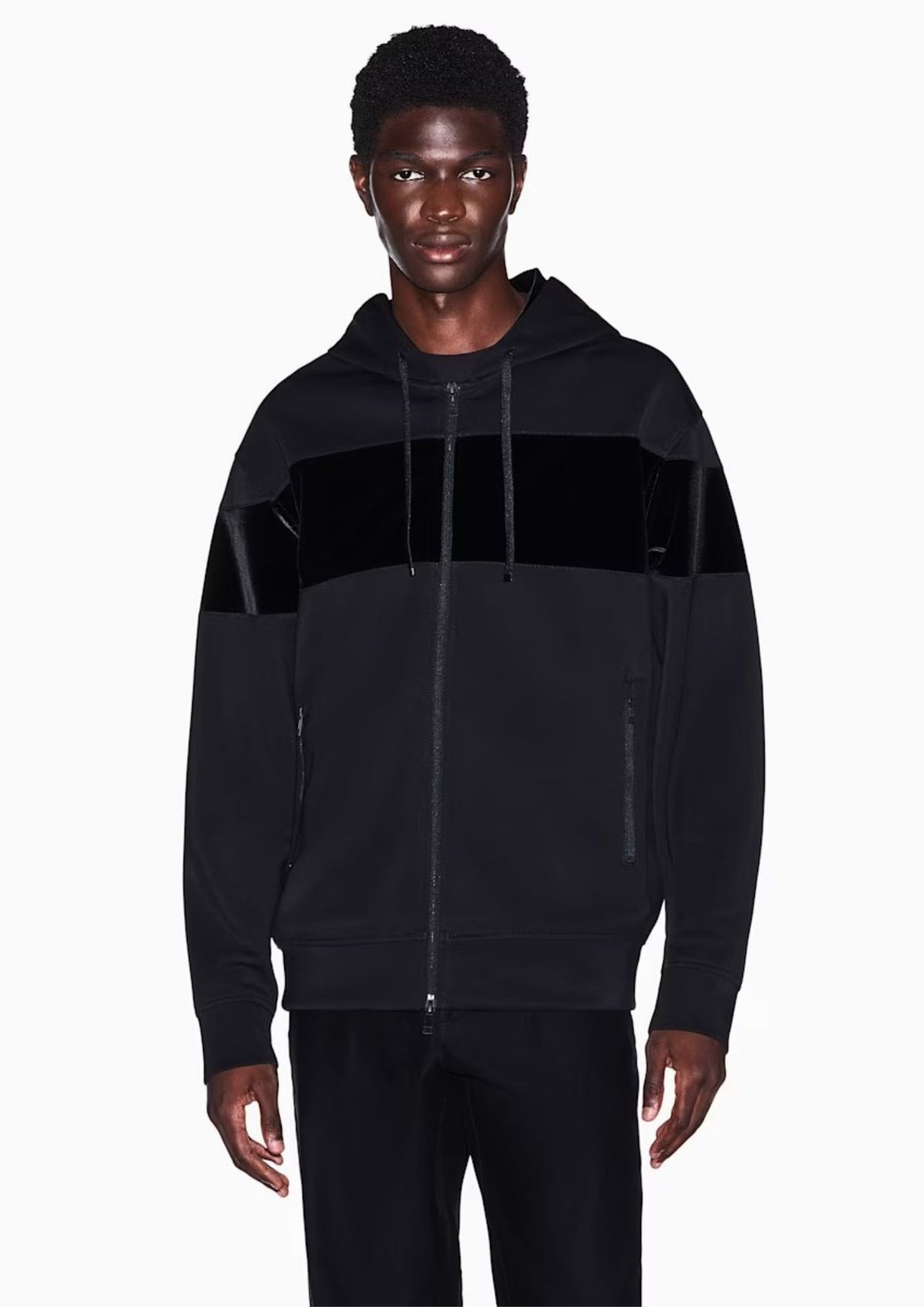 Felpa in modal stretch con cappuccio e banda in velluto Nera XM002923 AF19936 UC001 ARMANI EXCHANGE