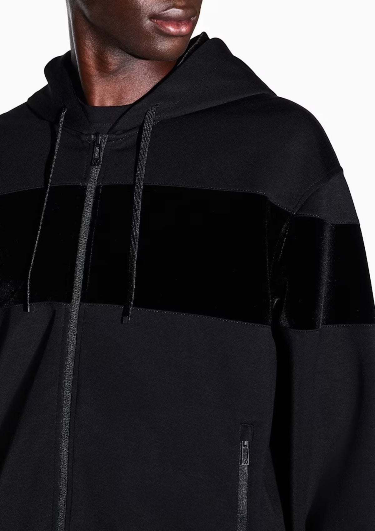 Felpa in modal stretch con cappuccio e banda in velluto Nera XM002923 AF19936 UC001 ARMANI EXCHANGE