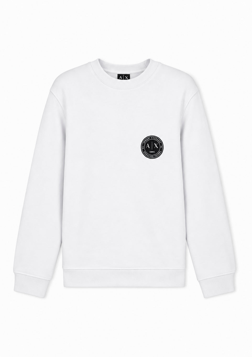 Felpa girocollo in piquet stretch con patch logo circolare Bianca XM002929 AF16222 U0007 ARMANI EXCHANGE