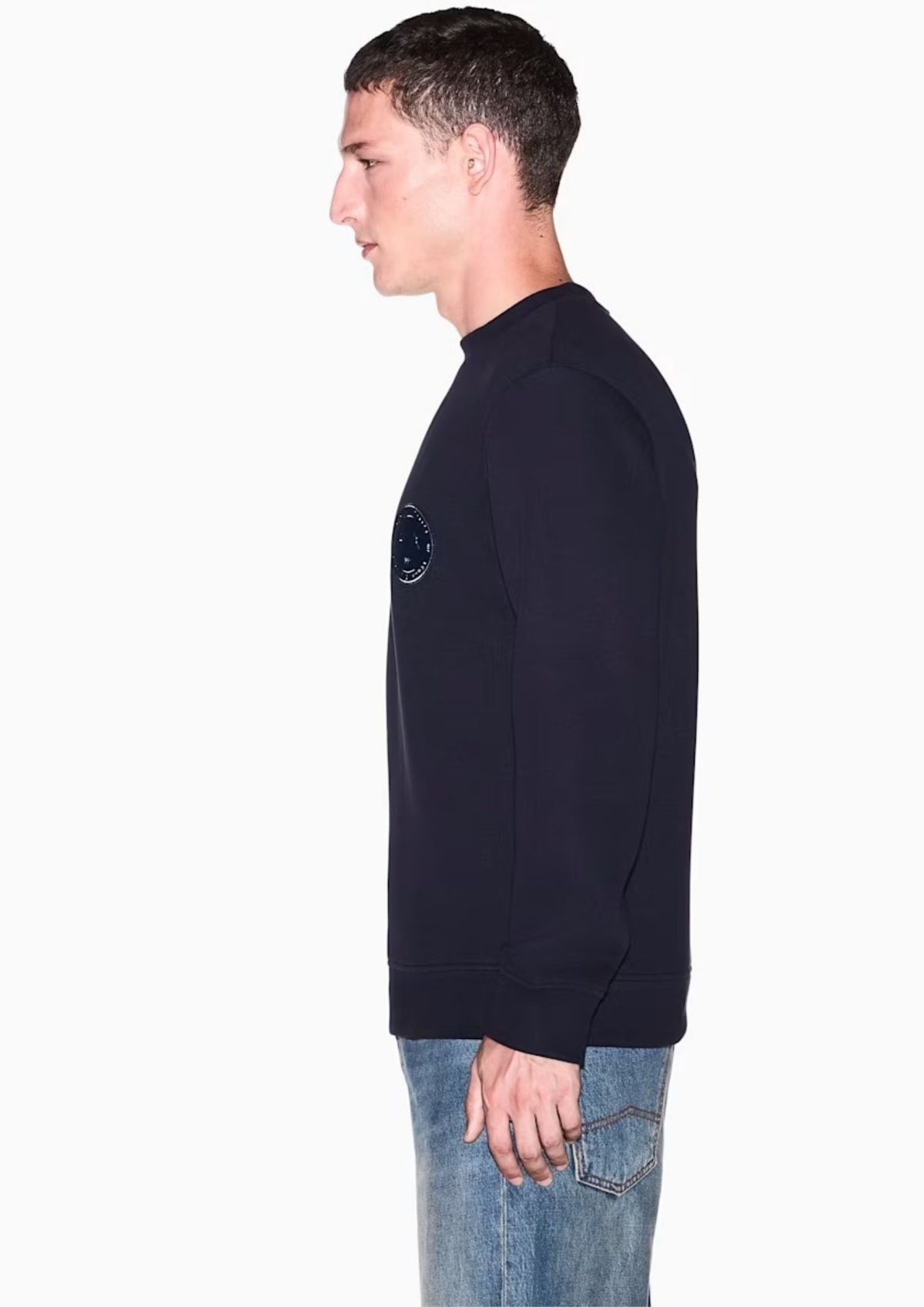 Felpa girocollo in piquet stretch con patch logo circolare Deep Navy XM002929 AF16222 UB101 ARMANI EXCHANGE