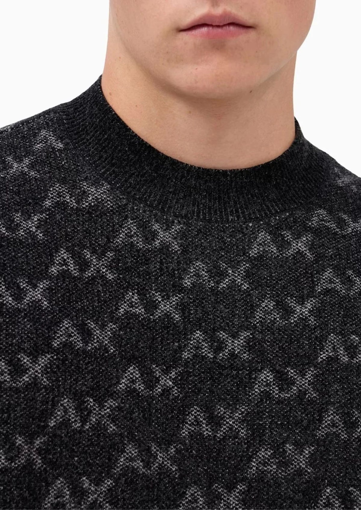 Pullover girocollo con logo all over e bordi a costine Nero XM002992 AF16916 FC356 ARMANI EXCHANGE