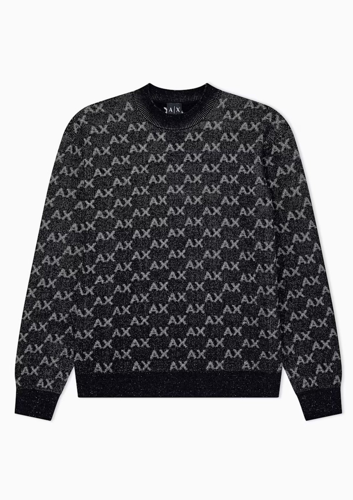 Pullover girocollo con logo all over e bordi a costine Nero XM002992 AF16916 FC356 ARMANI EXCHANGE