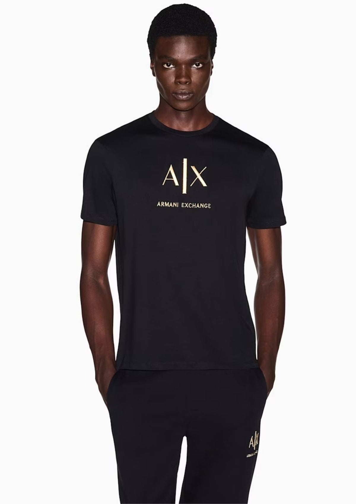 T-shirt slim Black and Gold in cotone con logo Nera XM003114 AF10356 UC001 ARMANI EXCHANGE