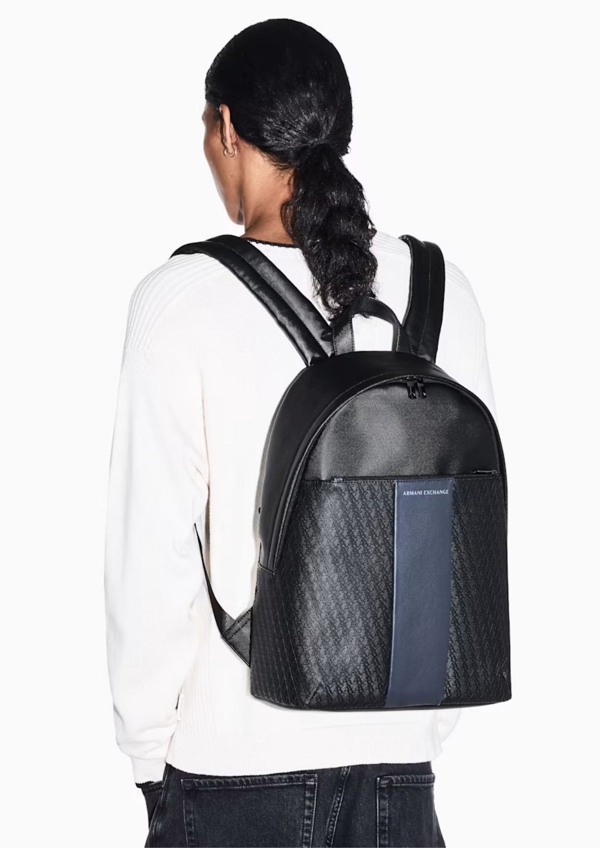 Zaino con banda a contrasto con logo e tasca frontale Nero Acciaio XM003173 AF26691 MC028 ARMANI EXCHANGE