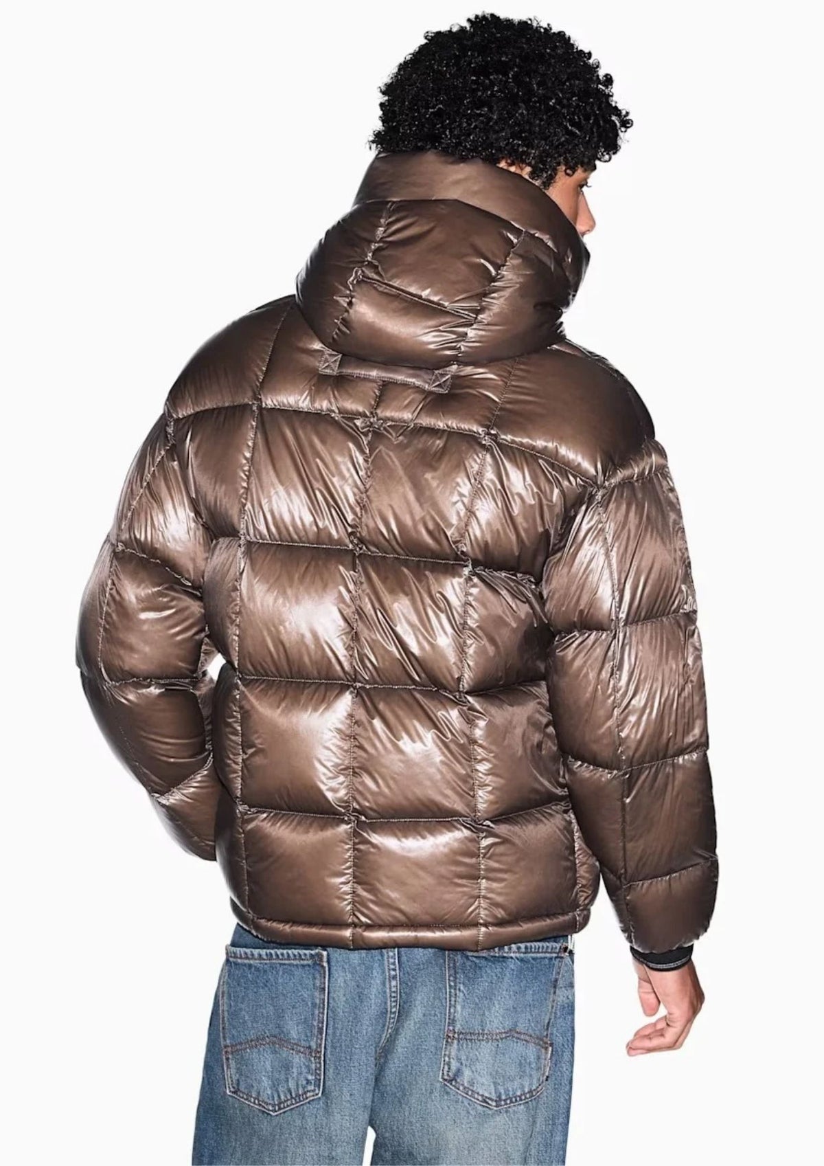 Piumino lucido con cappuccio e imbottitura in piuma d'anatra Falcon XM003344 AF23755 U6125 ARMANI EXCHANGE