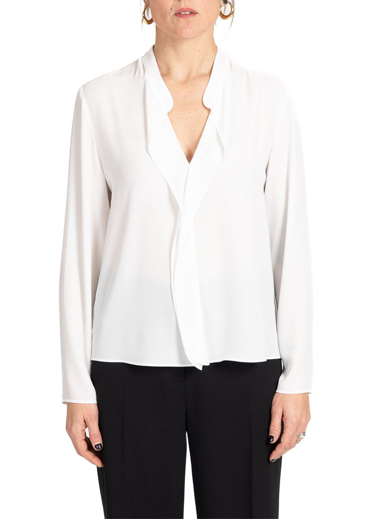 Blusa Donna Elegante con Scollo a V e Drappeggio Bianco Latte 2105R003200N 11 DIANA GALLESI