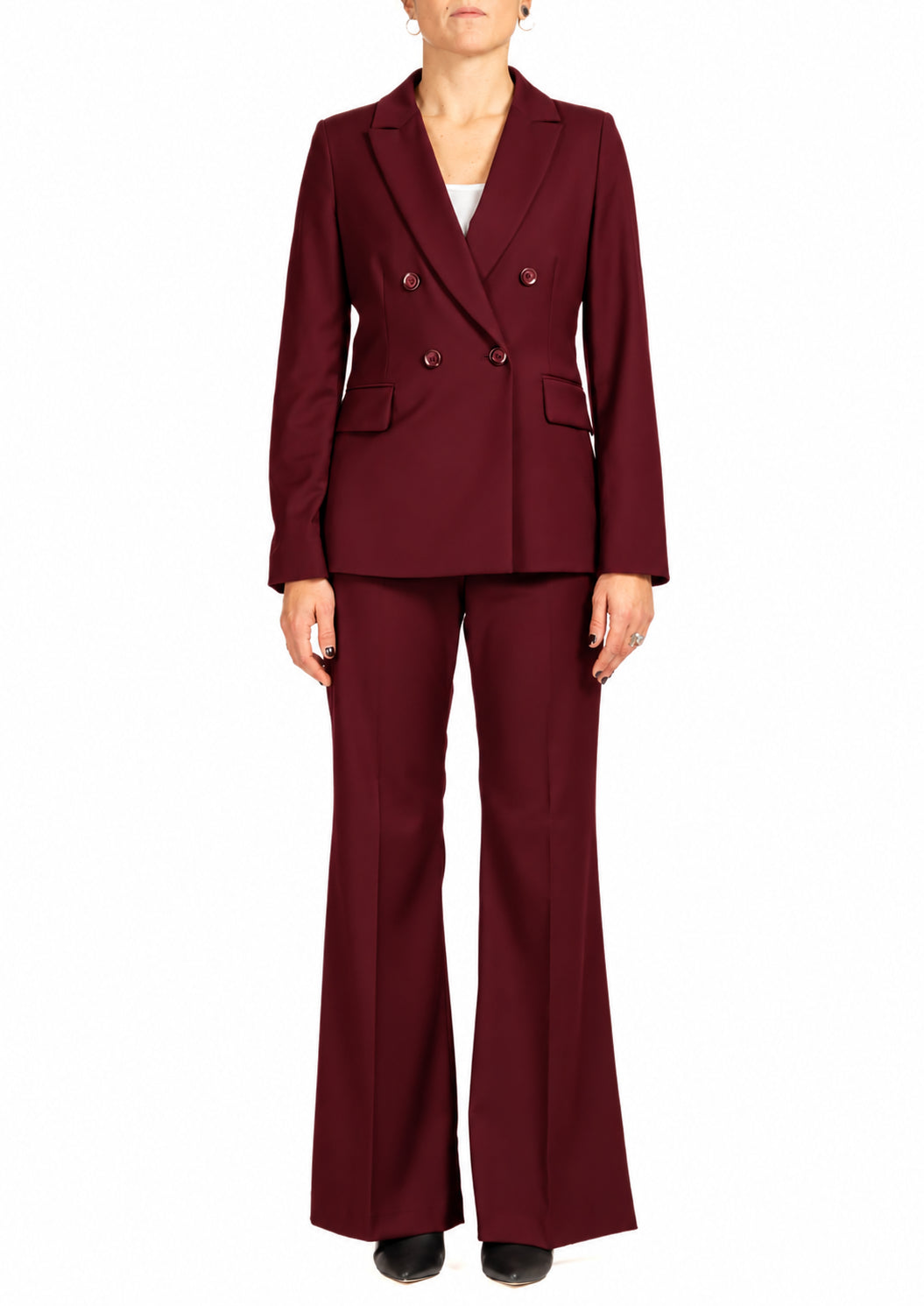Tailleur Donna Elegante con Blazer Doppiopetto e Pantaloni a Zampa Bordeaux 6J36R000071N 29 DIANA GALLESI