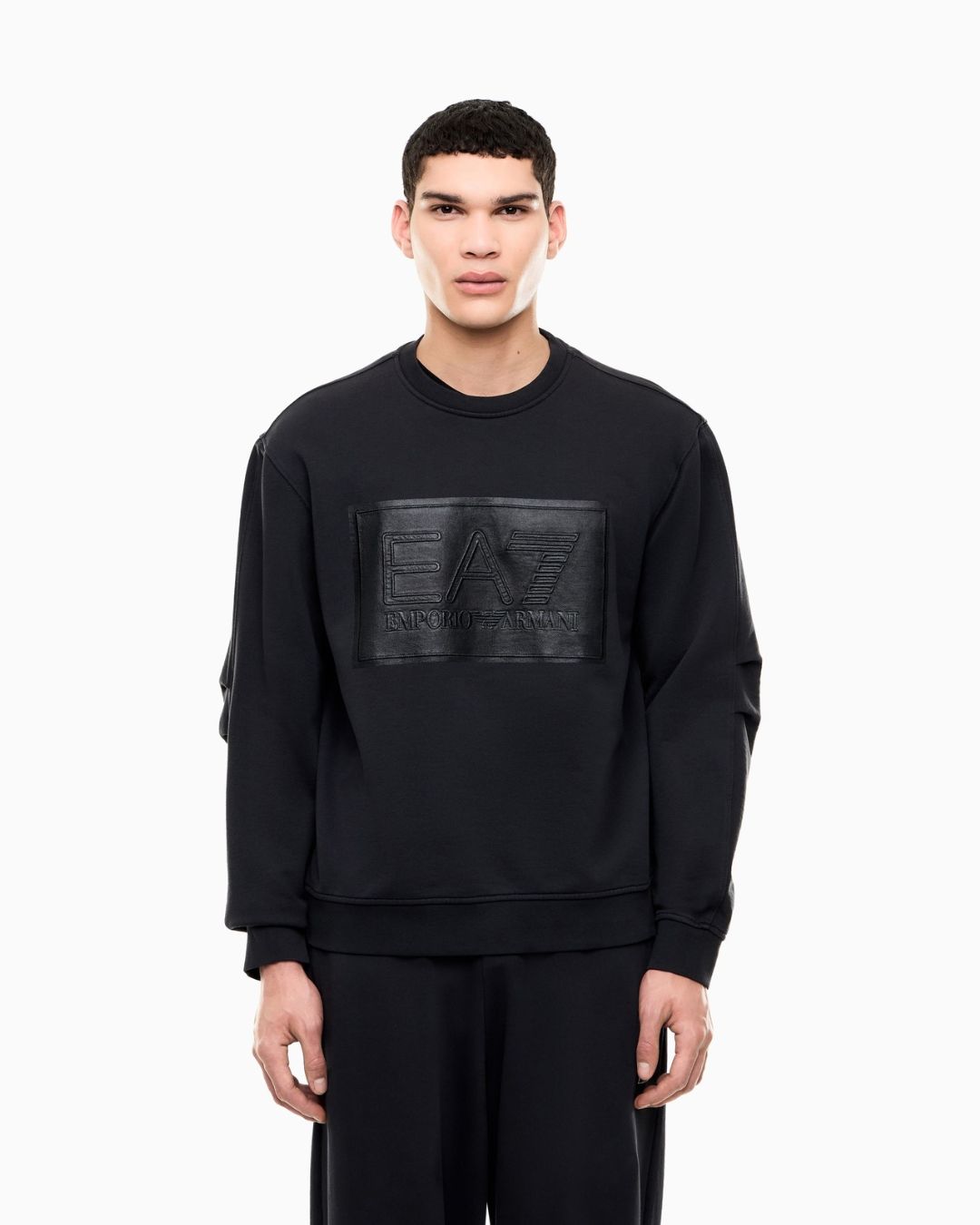 Felpa over black & white in cotone con logo a rilievo Nero 7M002108 AF27201 UC001 EA7 EMPORIO ARMANI