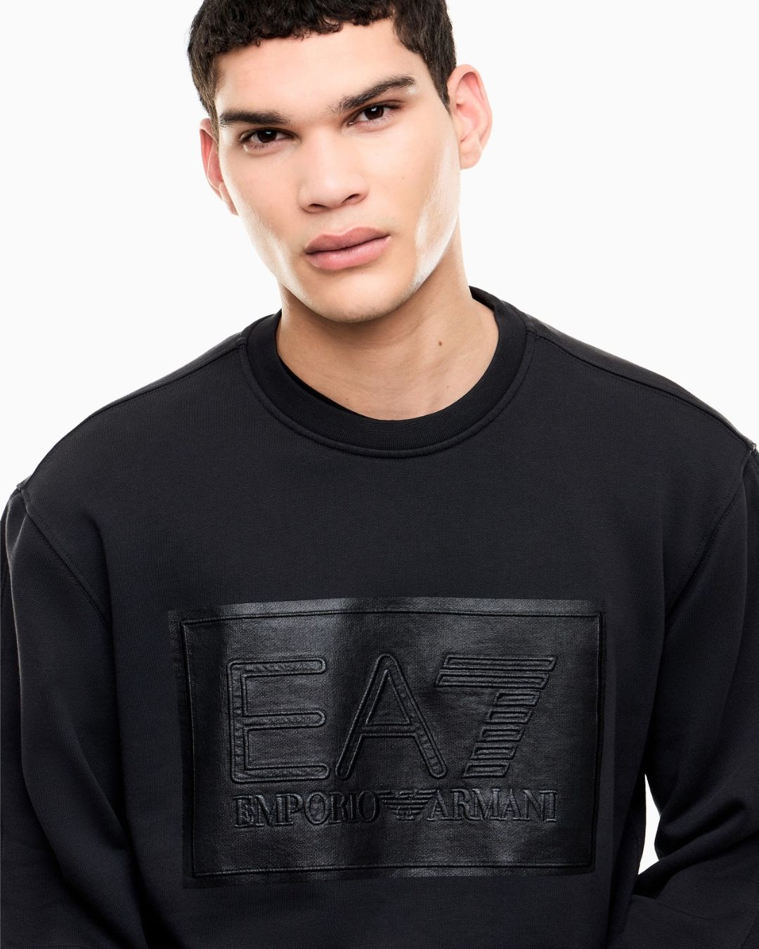 Felpa over black & white in cotone con logo a rilievo Nero 7M002108 AF27201 UC001 EA7 EMPORIO ARMANI