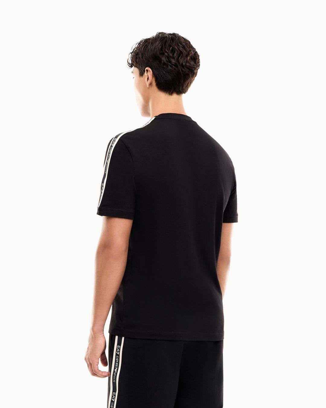 T-shirt Logo Series in cotone con bande sulle spalle Nero 7M002189 AF10373 UC001 EA7 EMPORIO ARMANI