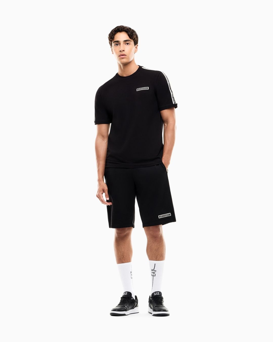 T-shirt Logo Series in cotone con bande sulle spalle Nero 7M002189 AF10373 UC001 EA7 EMPORIO ARMANI