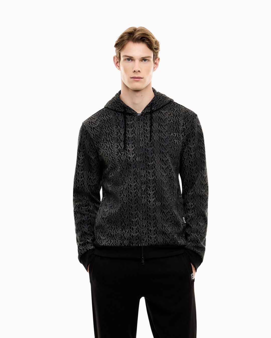 Felpa Logo Series full zip con cappuccio in misto cotone Nero 7M002206 AF12660 FC099 EA7 EMPORIO ARMANI