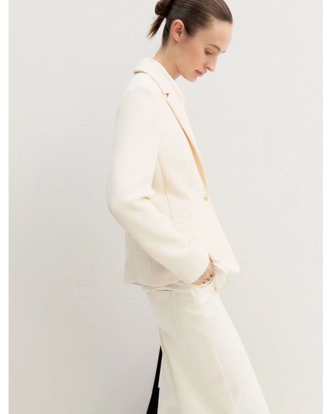 Giacca sfiancata in stuoia stretch Emmaris Bianco Lana 2625046101200 002 EMME MARELLA