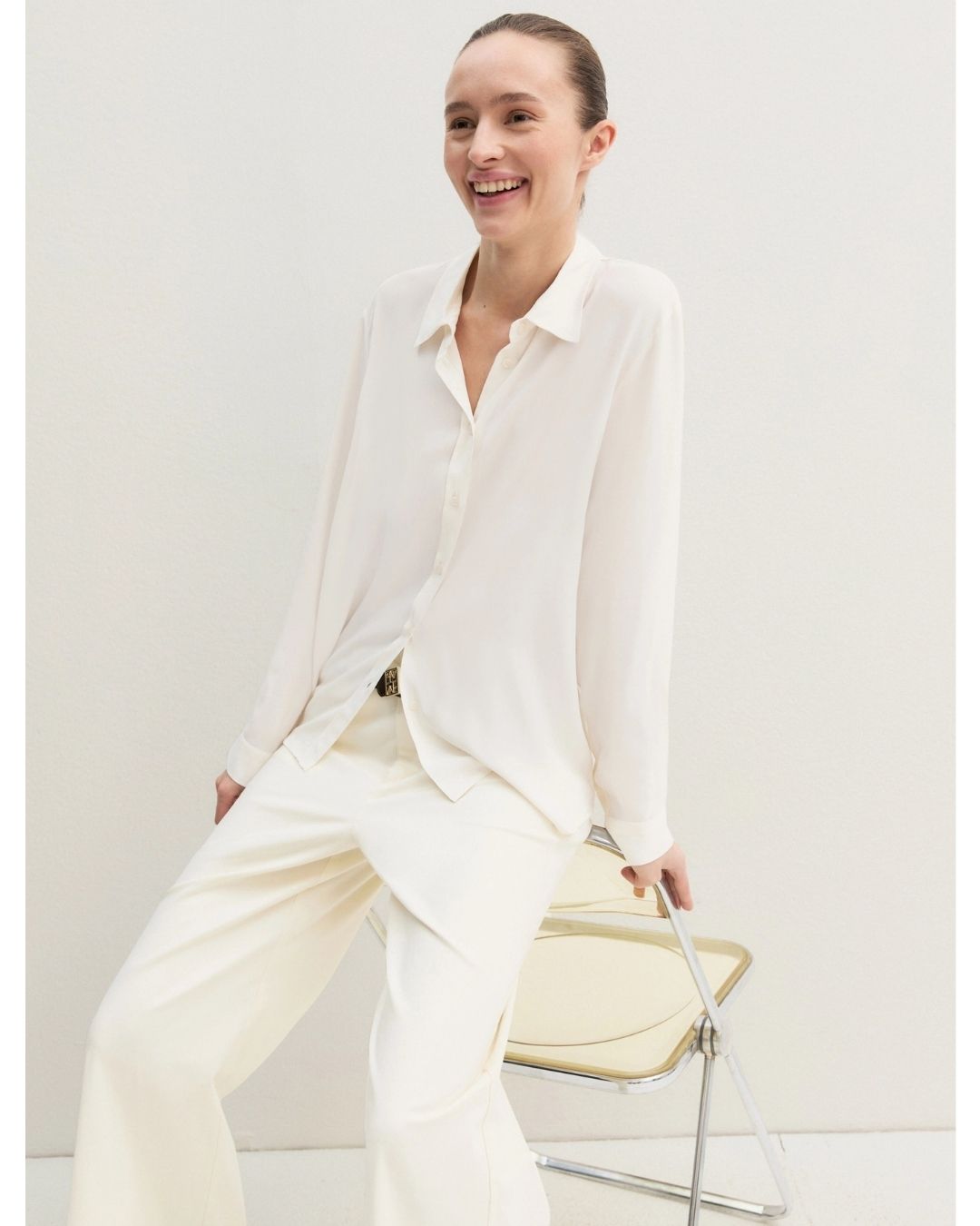 Camicia dritta in misto seta Emmvisone Bianco lana 2625116051200 001 EMME MARELLA