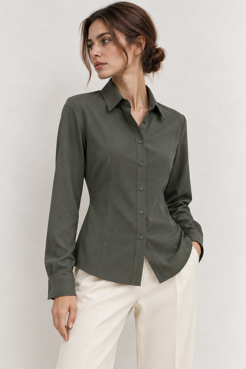 Emme Marella Camicia Donna Emmscalata Verde Sottobosco 2625116071200 003 EMME MARELLA
