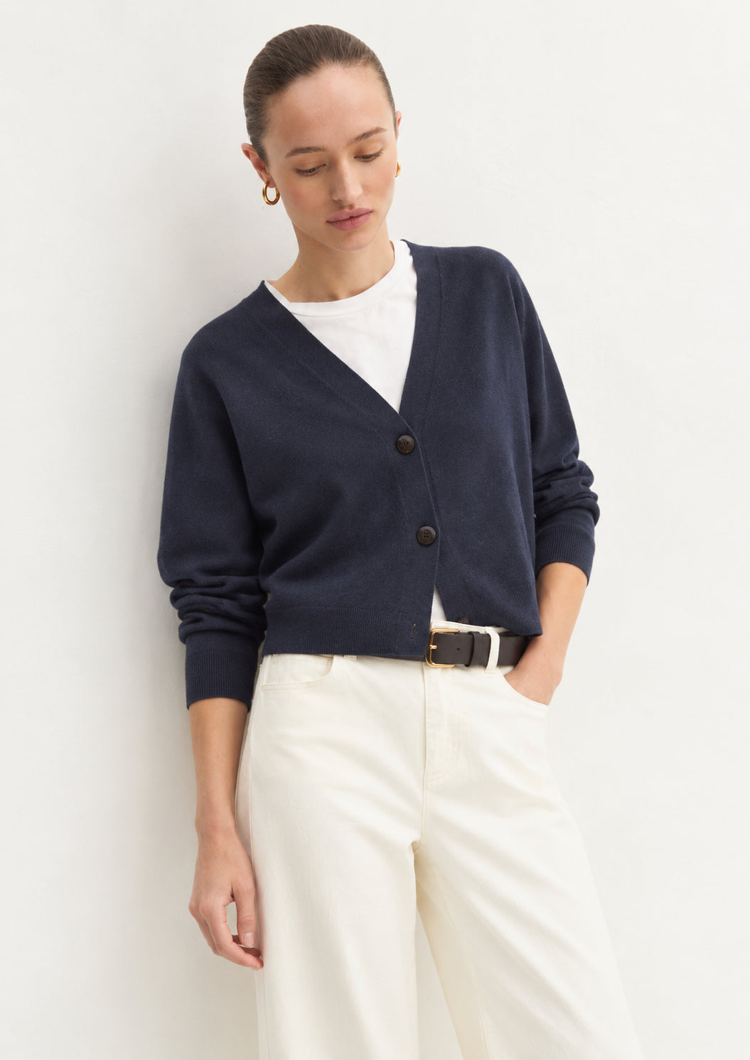 Cardigan dritto in viscosa stretch Emmbacini Navy 2625346041200 001 EMME MARELLA