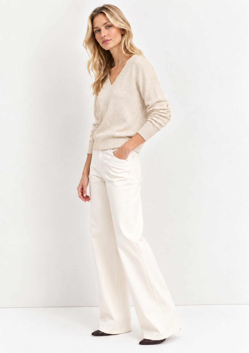 Maglia in filato di misto lana con lurex e paillette Emmfertile Avorio 2625366051200 005 EMME MARELLA