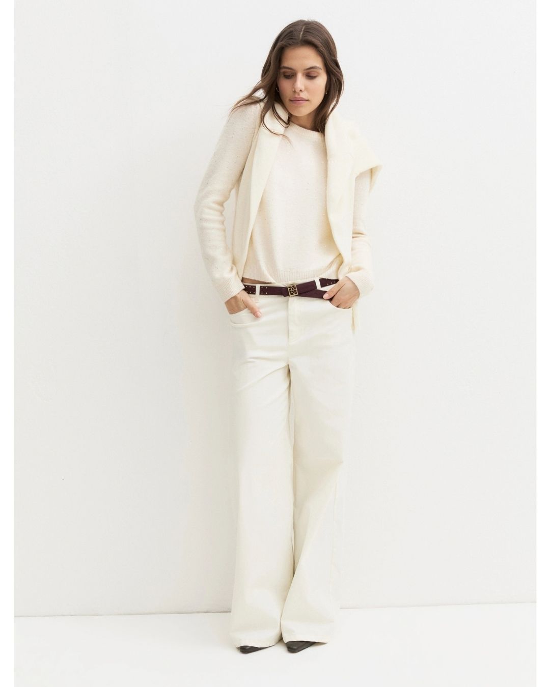 Maglia girocollo con paillette Emmcocco Panna 2625366272200 001 EMME MARELLA