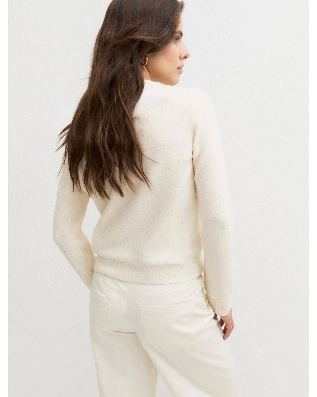 Maglia girocollo con paillette Emmcocco Panna 2625366272200 001 EMME MARELLA