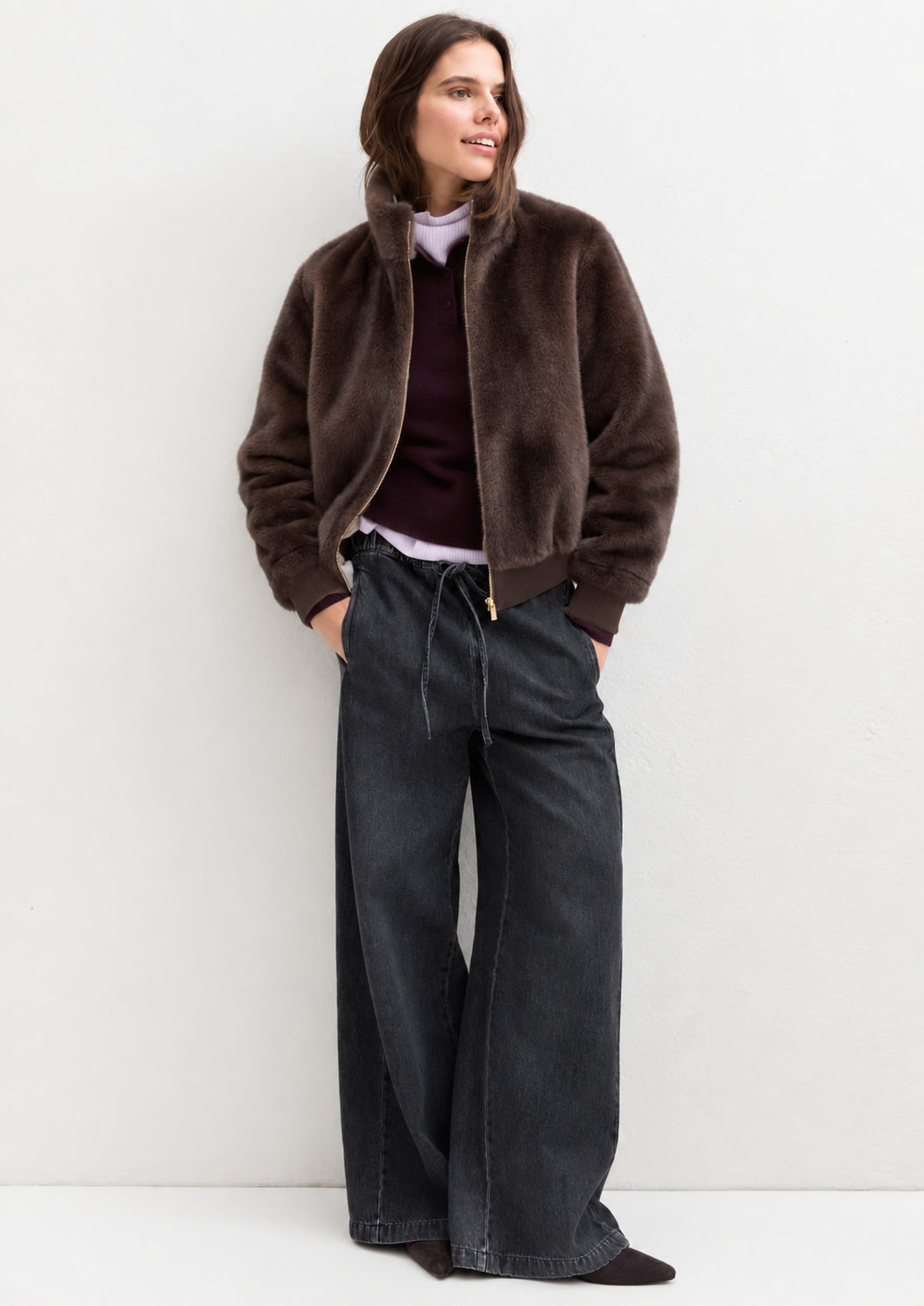 Bomber in tessuto furry Emmpatio Tortora 2625456092200 002 EMME MARELLA