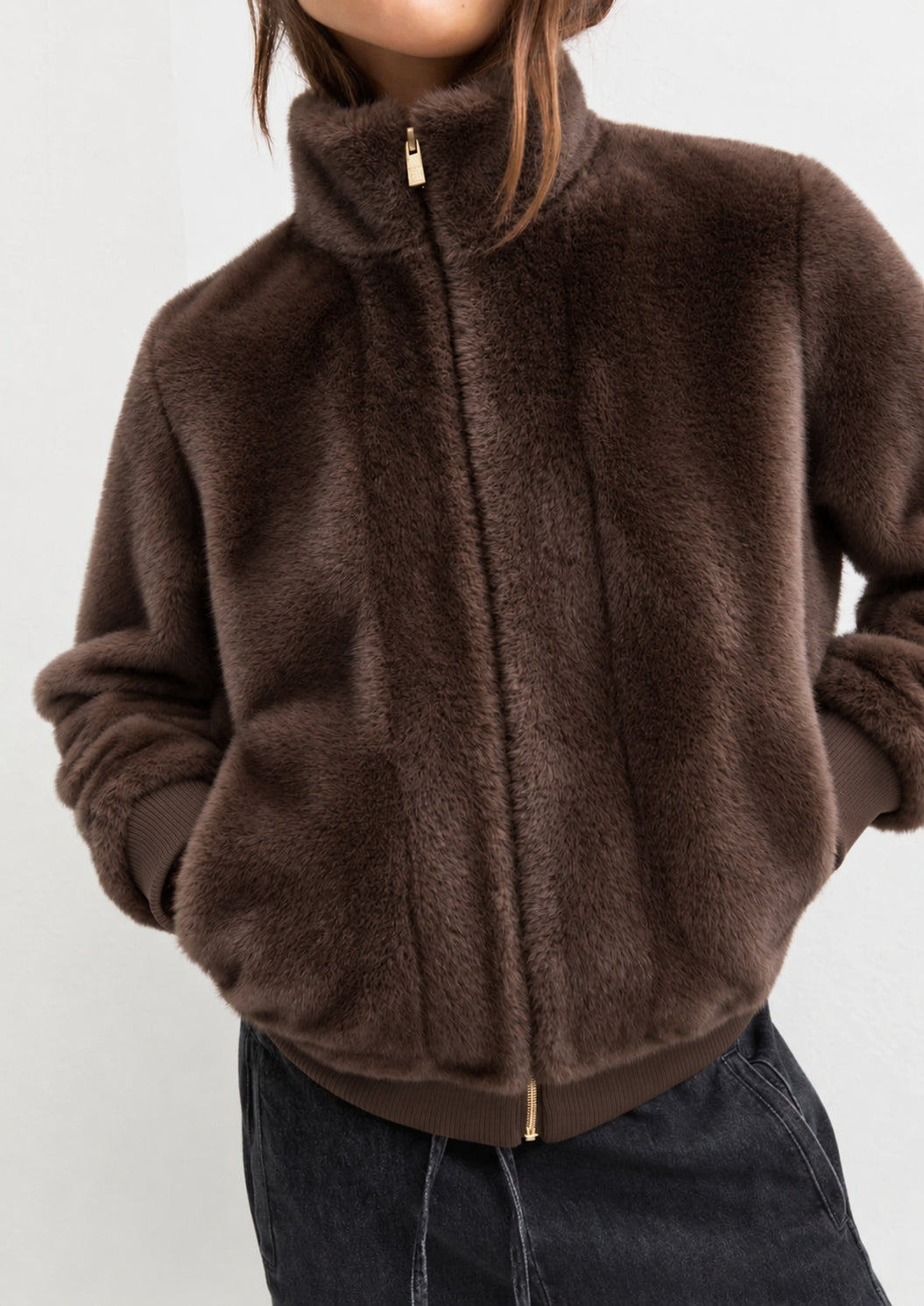 Bomber in tessuto furry Emmpatio Tortora 2625456092200 002 EMME MARELLA