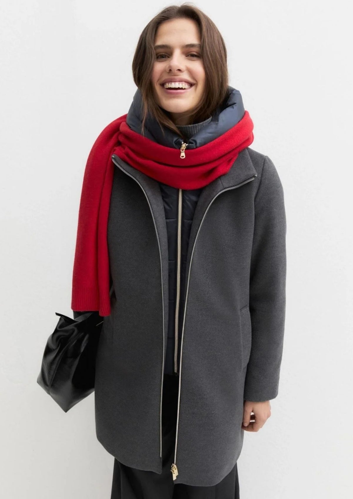 Giubbino in panno soft imbottito con cappuccio Emmbacio Grigio scuro Melnge 2625496102200 011 EMME MARELLA