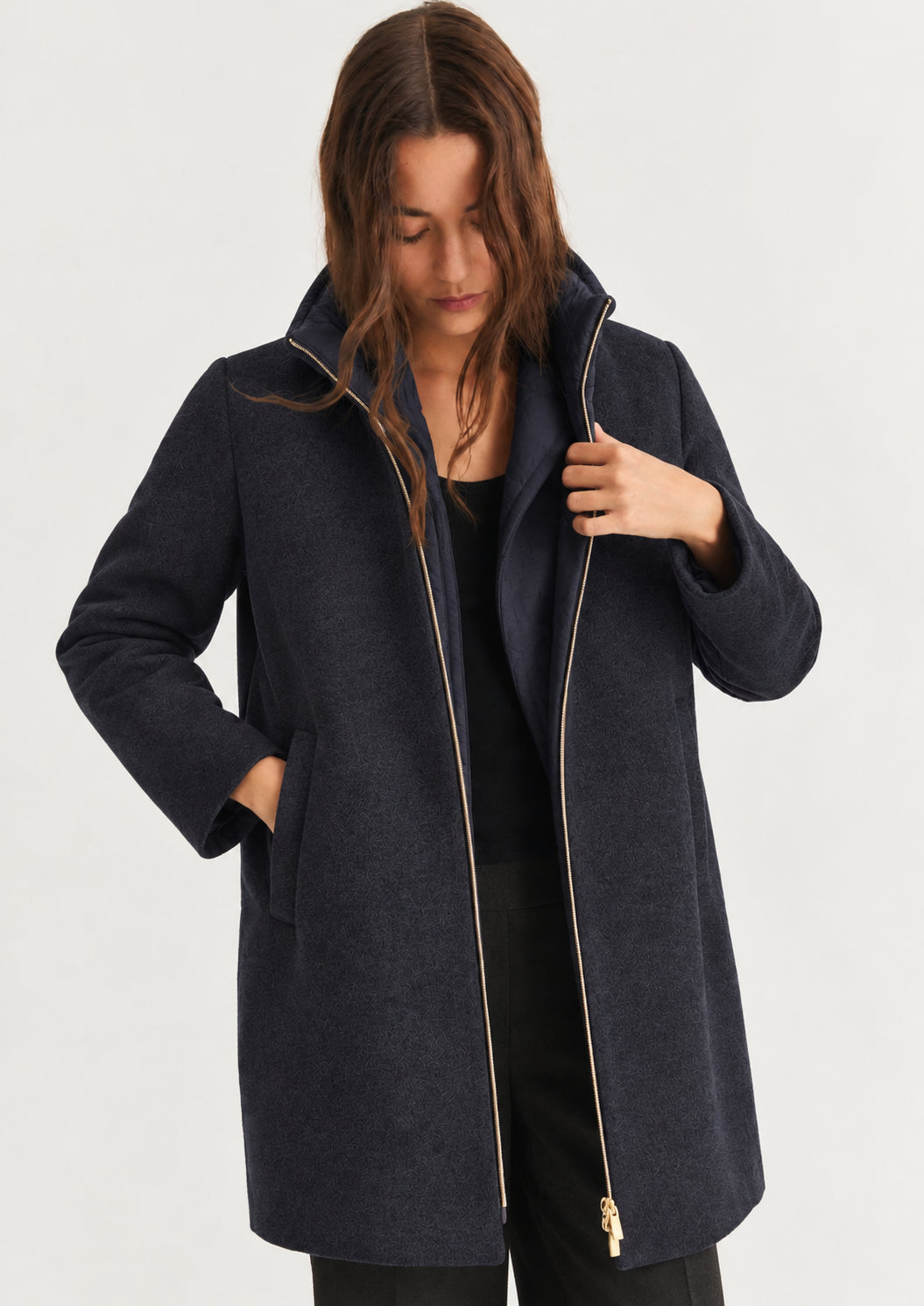 Giubbino in panno soft imbottito con cappuccio Emmbacio Blu Notte 2625496102200 012 EMME MARELLA