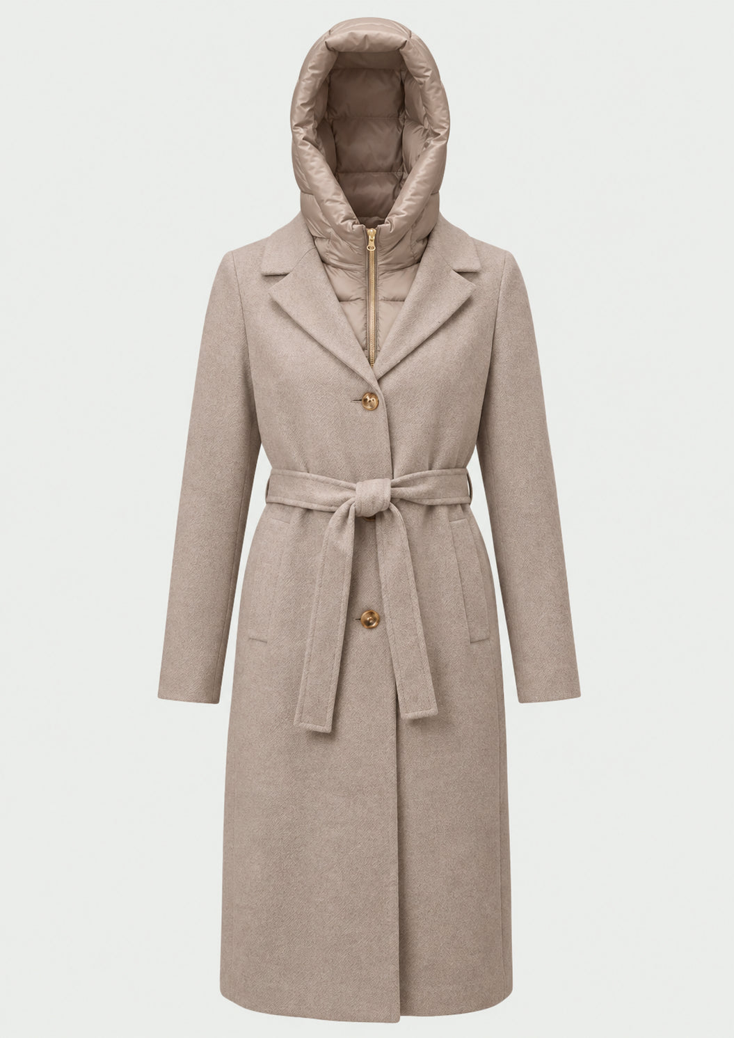 Capospalla dritto in panno soft con cappuccio rimovibile Emmdesiderio Sabbia 2625496112200 002 EMME MARELLA