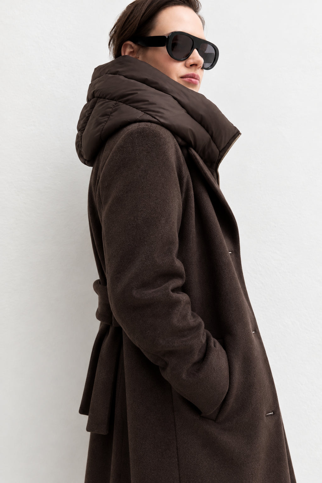Capospalla dritto in panno soft con cappuccio rimovibile Emmdesiderio Marrone 2625496112200 009 EMME MARELLA