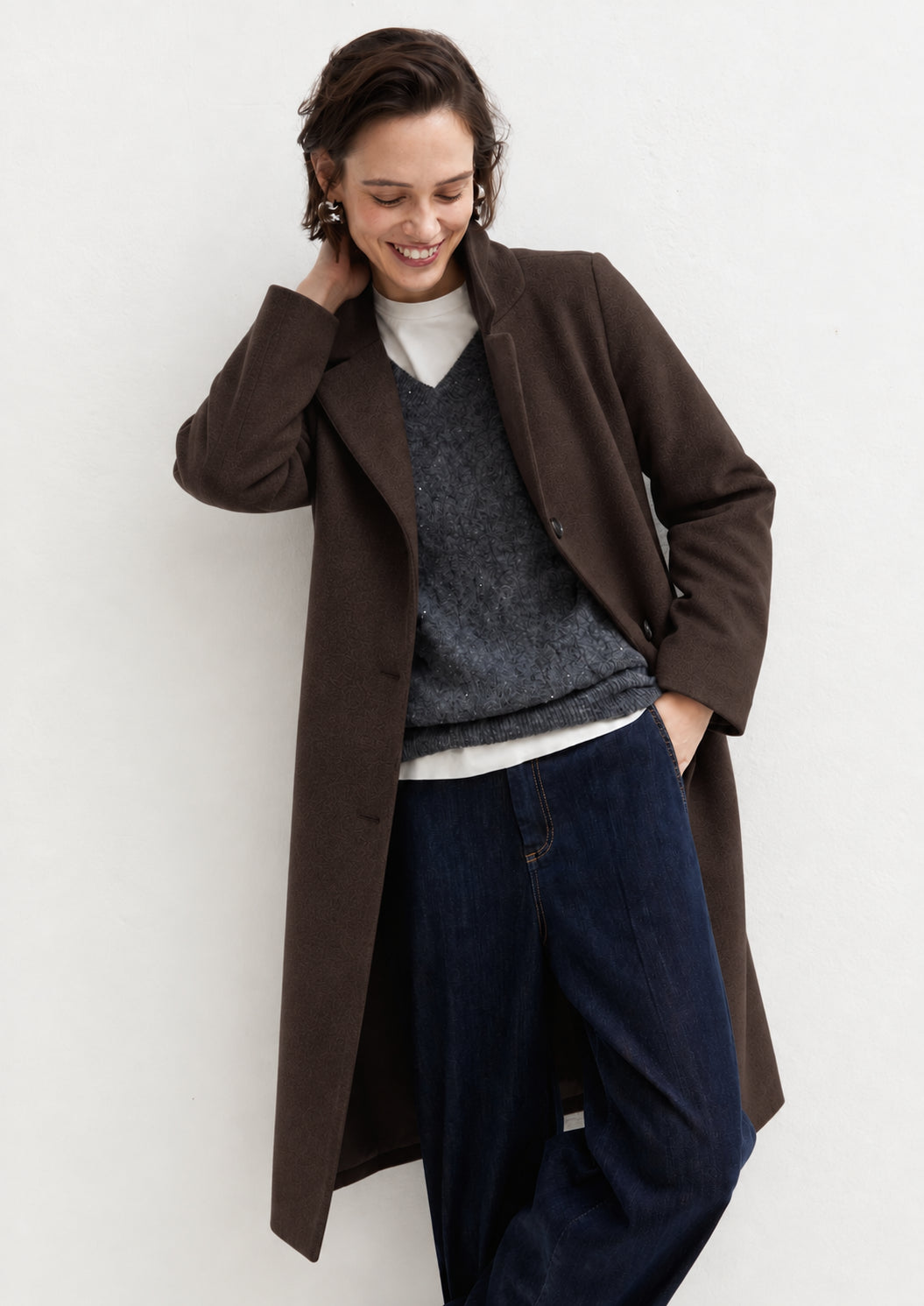 Capospalla dritto in panno soft con cappuccio rimovibile Emmdesiderio Marrone 2625496112200 009 EMME MARELLA