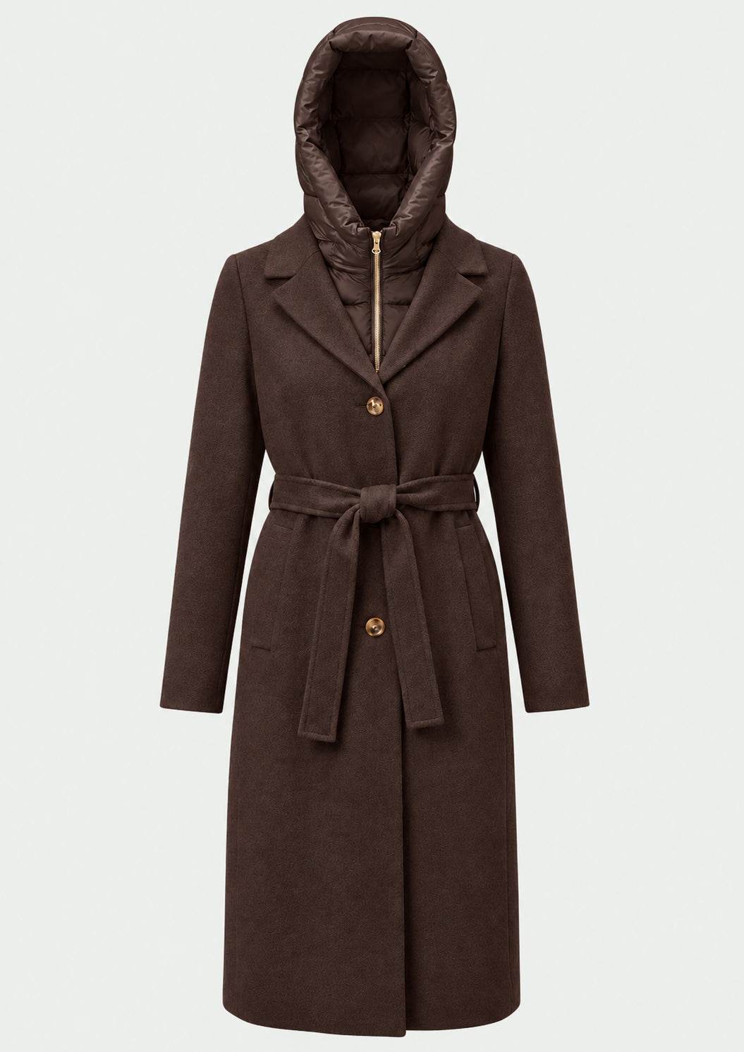 Capospalla dritto in panno soft con cappuccio rimovibile Emmdesiderio Marrone 2625496112200 009 EMME MARELLA
