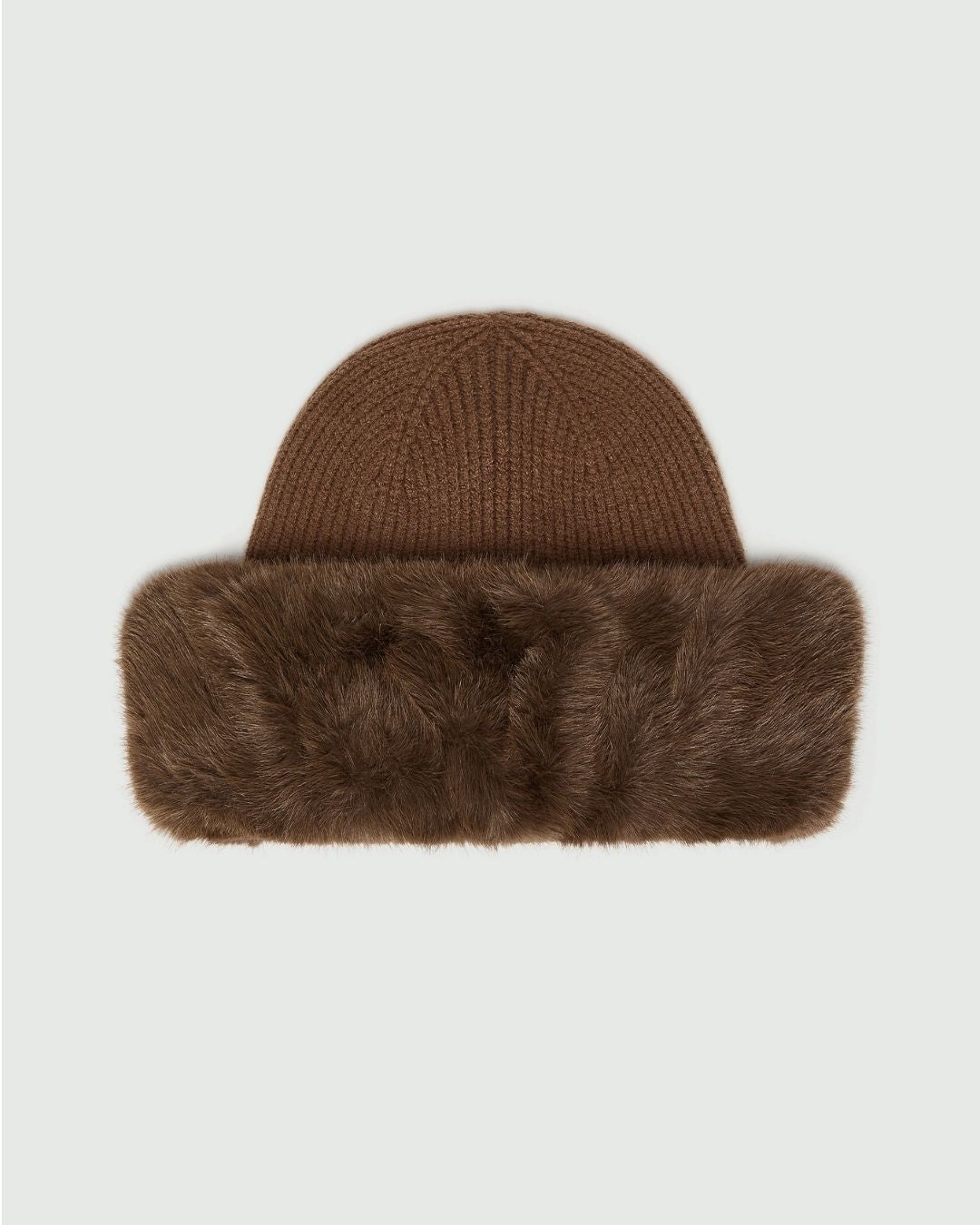 Berretto con bordo in tessuto furry Marrone 2625576042200 002 EMME MARELLA