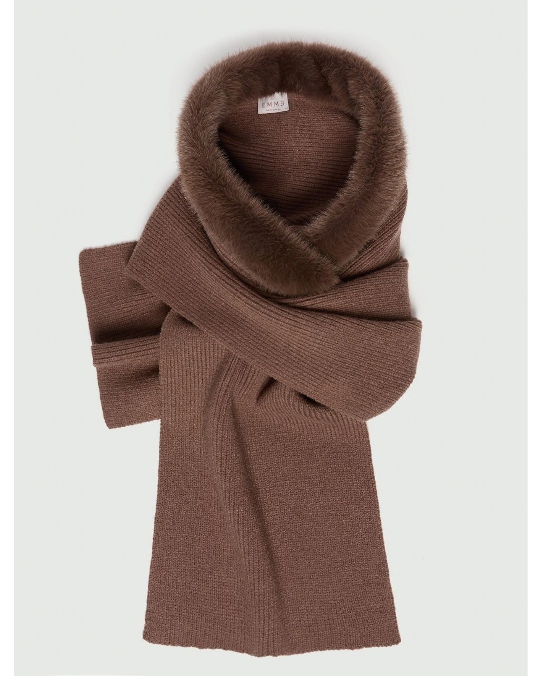 Sciarpa cappuccio Emmcerchio con bordo in tessuto furry Marrone 2625746022200 002 EMME MARELLA