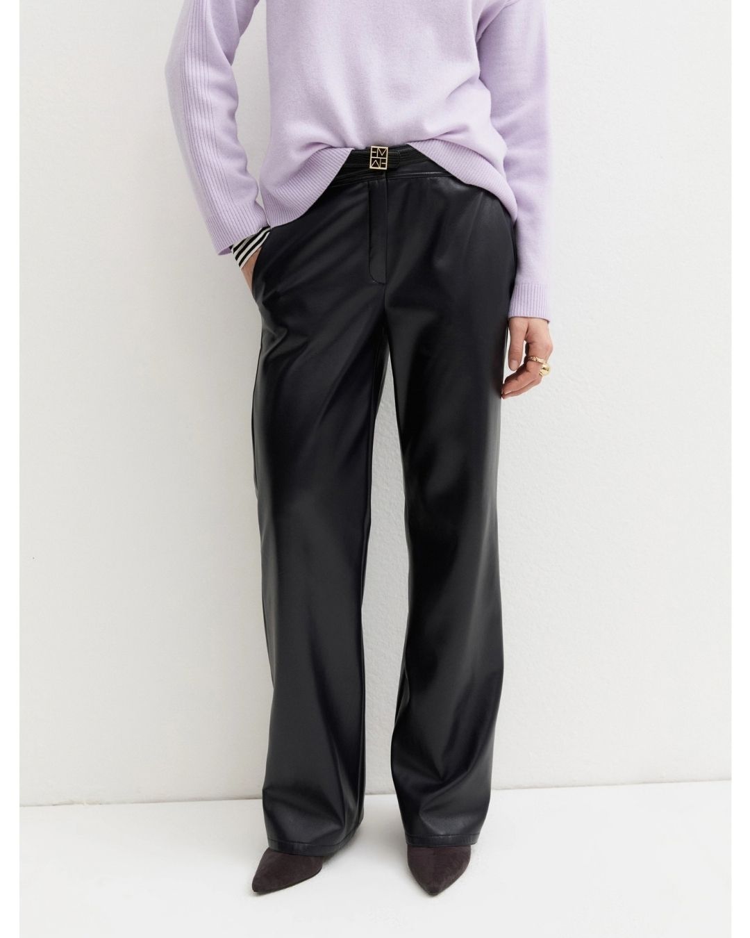 Pantalone dritto in jersey spalmato Emmargento Navy 2625786032200 004 EMME MARELLA