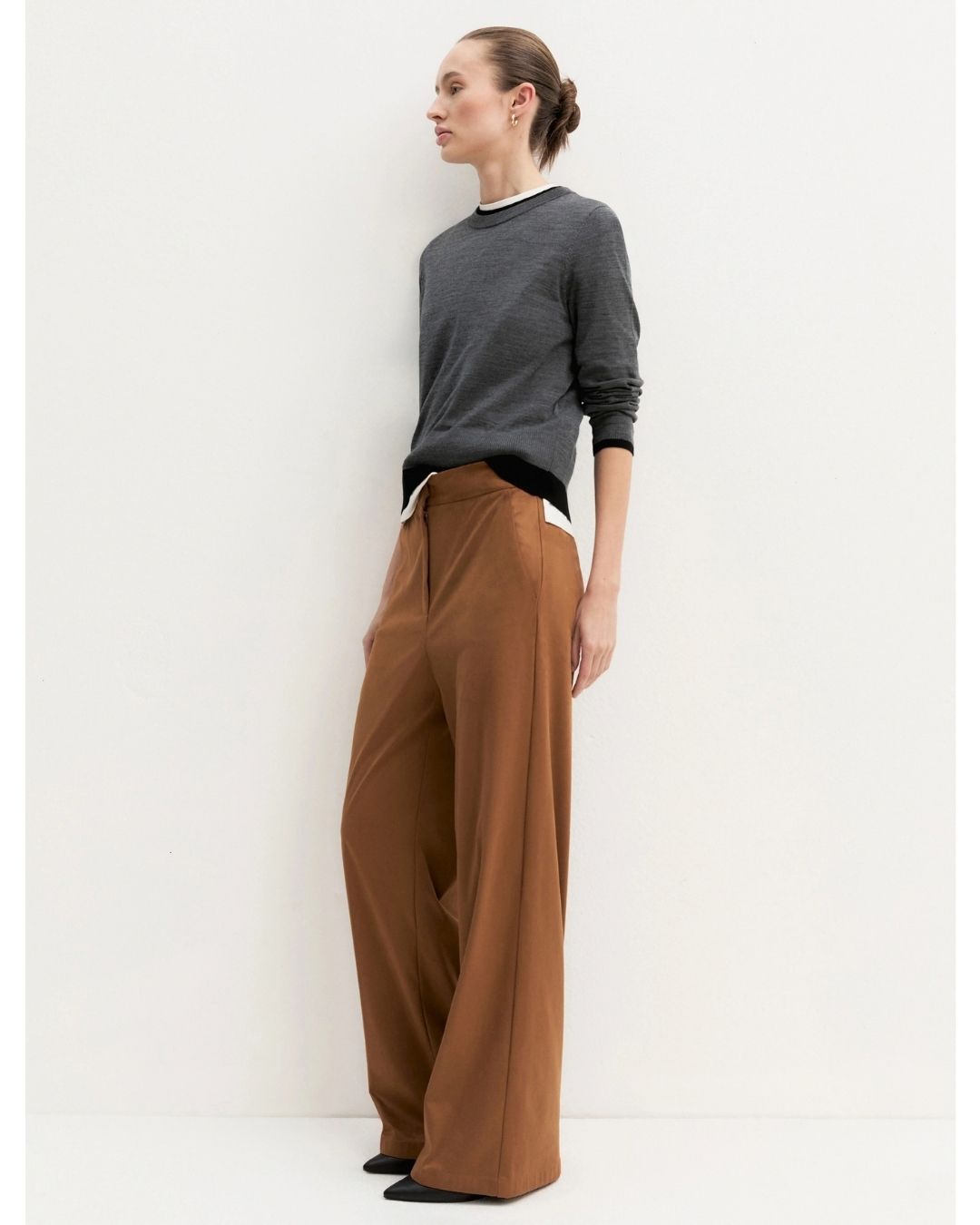 Pantalone dritto in jersey stretch Cognac 2625786071200 002 EMME MARELLA