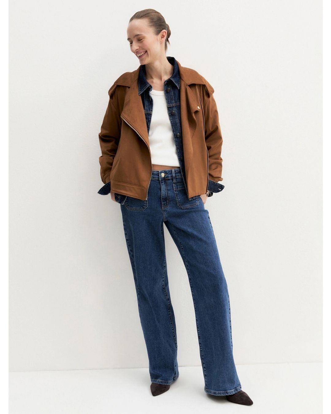 Biker jacket in jersey stretch Cognac 2625916061200 002 EMME MARELLA