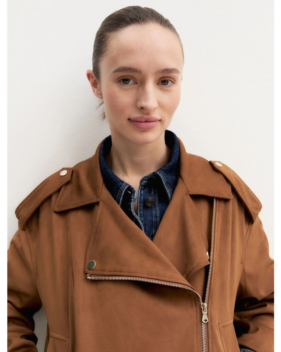 Biker jacket in jersey stretch Cognac 2625916061200 002 EMME MARELLA
