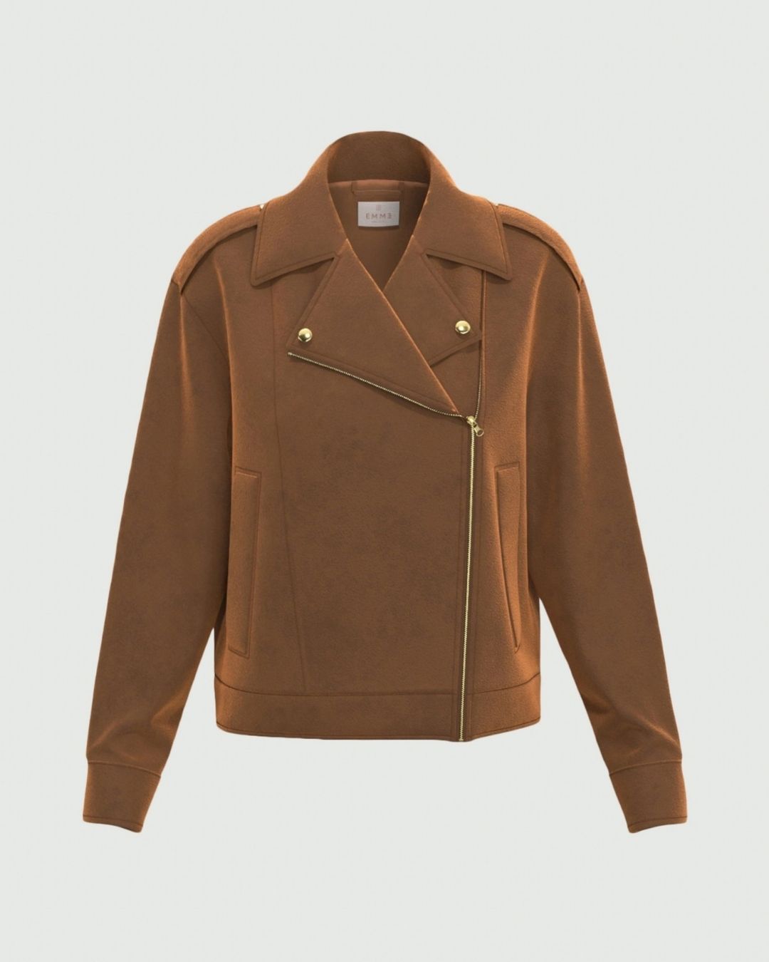 Biker jacket in jersey stretch Cognac 2625916061200 002 EMME MARELLA