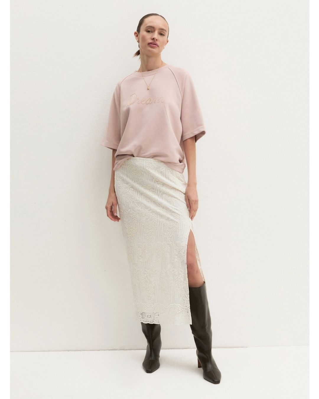 Felpa over con ricamo Rosa polvere 2625926014200 001 EMME MARELLA