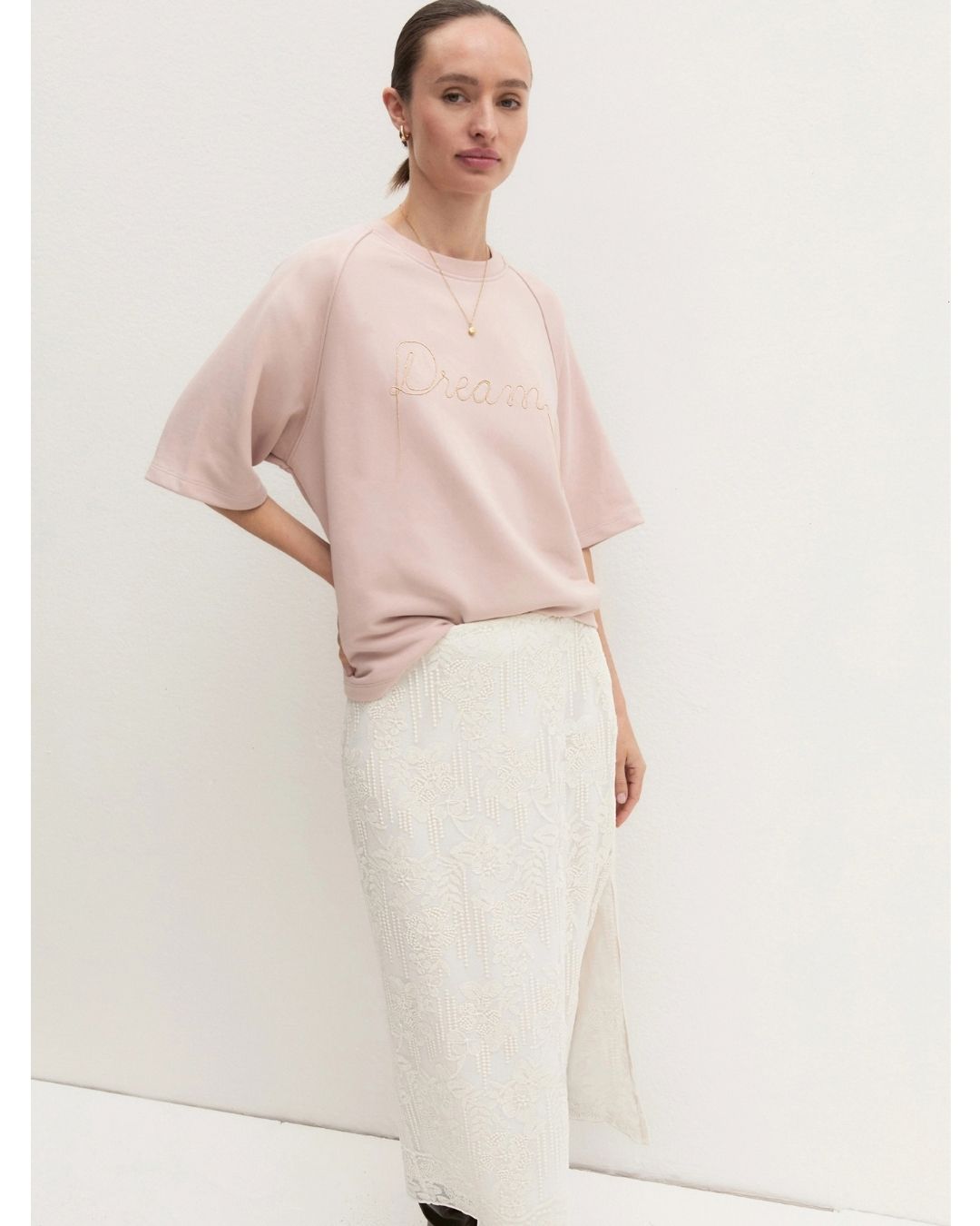 Felpa over con ricamo Rosa polvere 2625926014200 001 EMME MARELLA