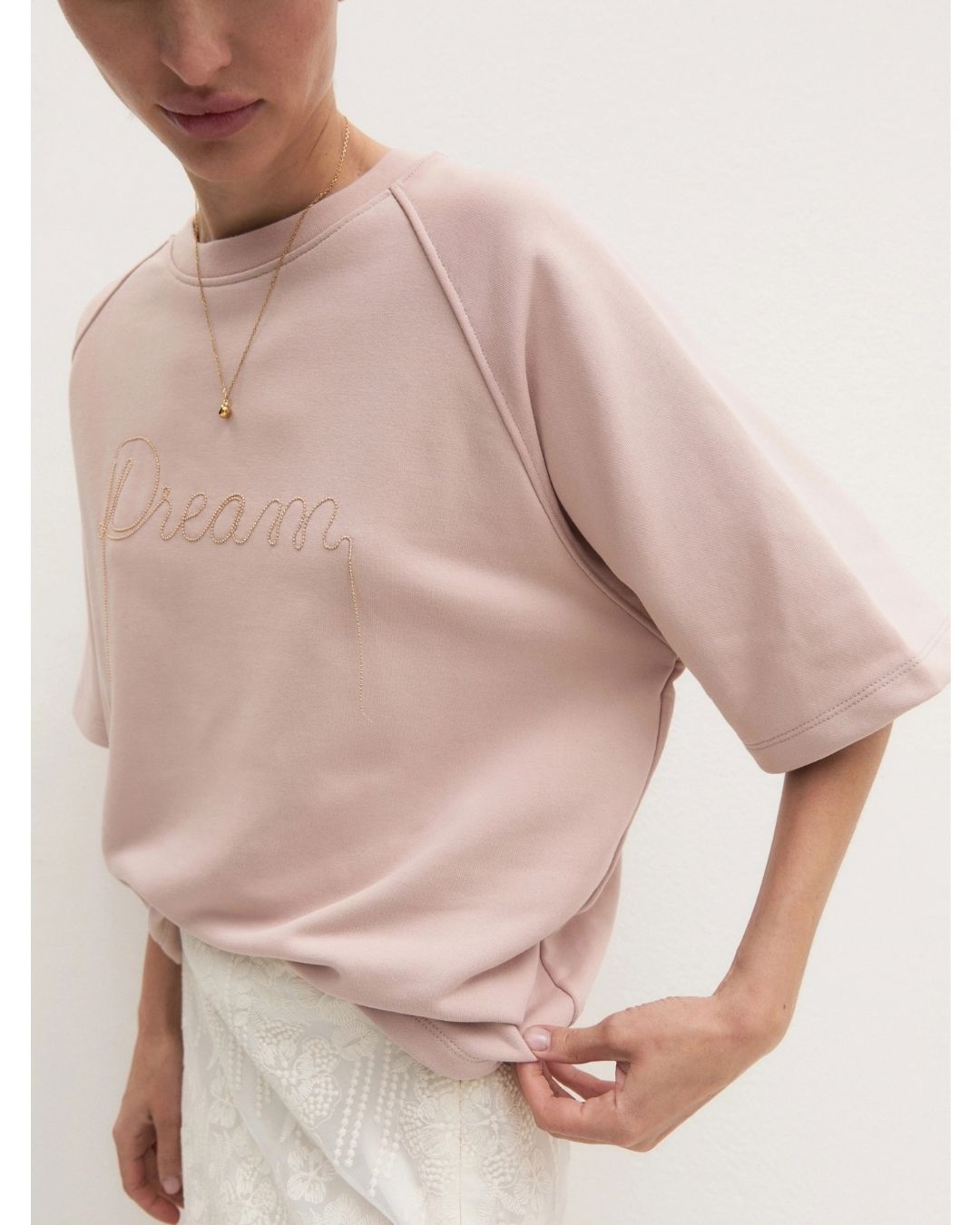Felpa over con ricamo Rosa polvere 2625926014200 001 EMME MARELLA