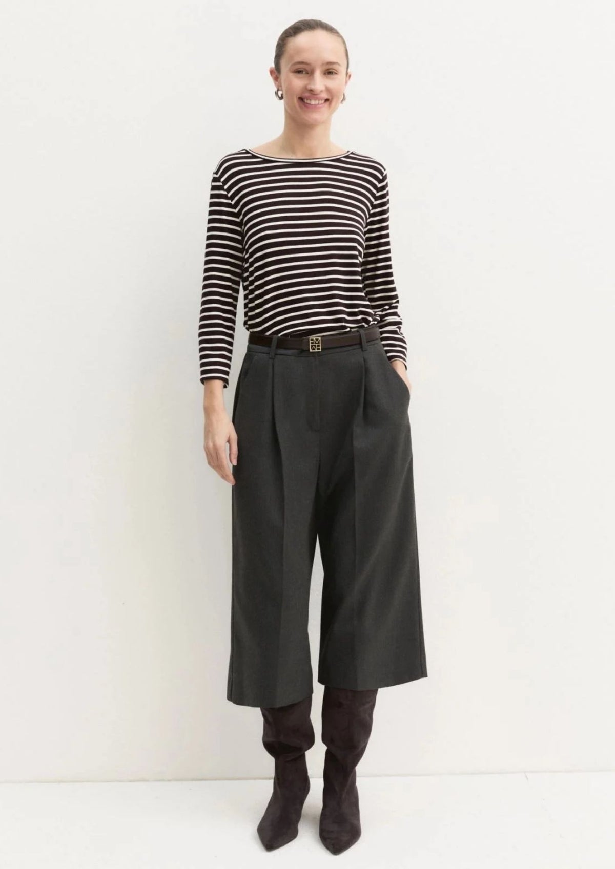 T-shirt in viscosa stretch Emmora Marrone Rigato 2625976021200 002 EMME MARELLA